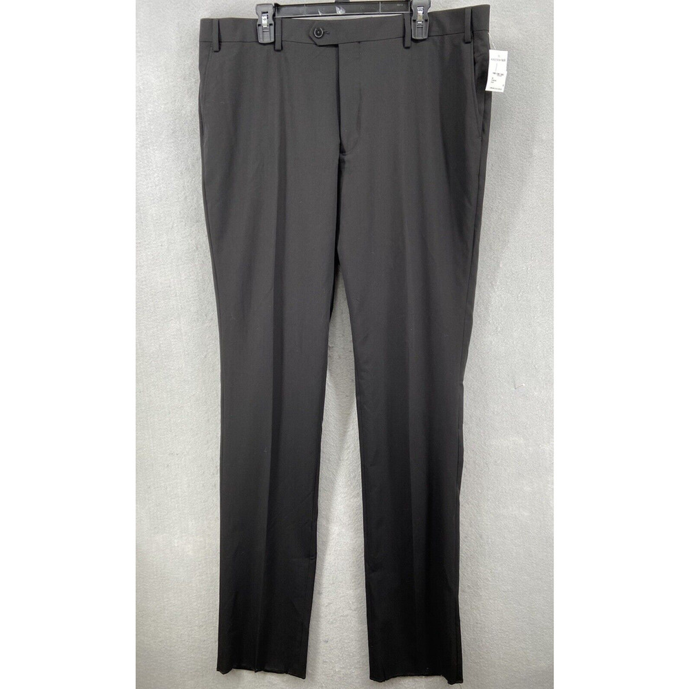 Savile Row‎ Pants Mens Sz 40W Black Strand Straight Leg *Un-hemmed* Pockets